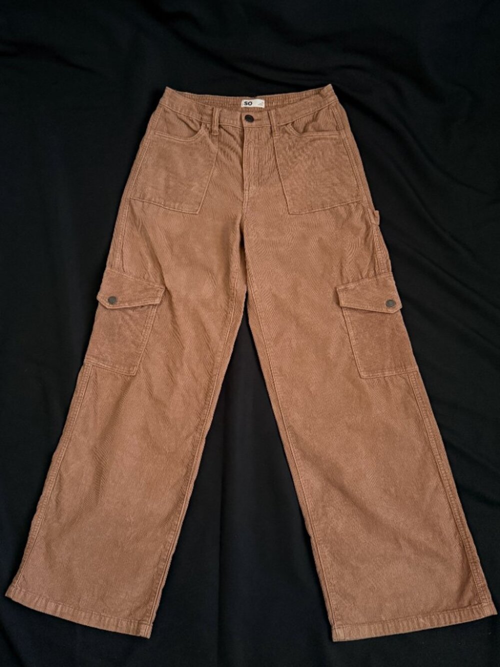 SO Womens Corduroy Wide Leg Carpenter Pants Medium Brown Stretch Waist